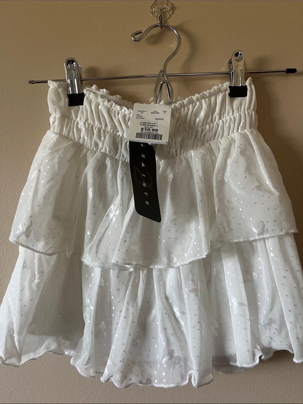21 Saints White Tiered Ruffled Skirt with Shimmer